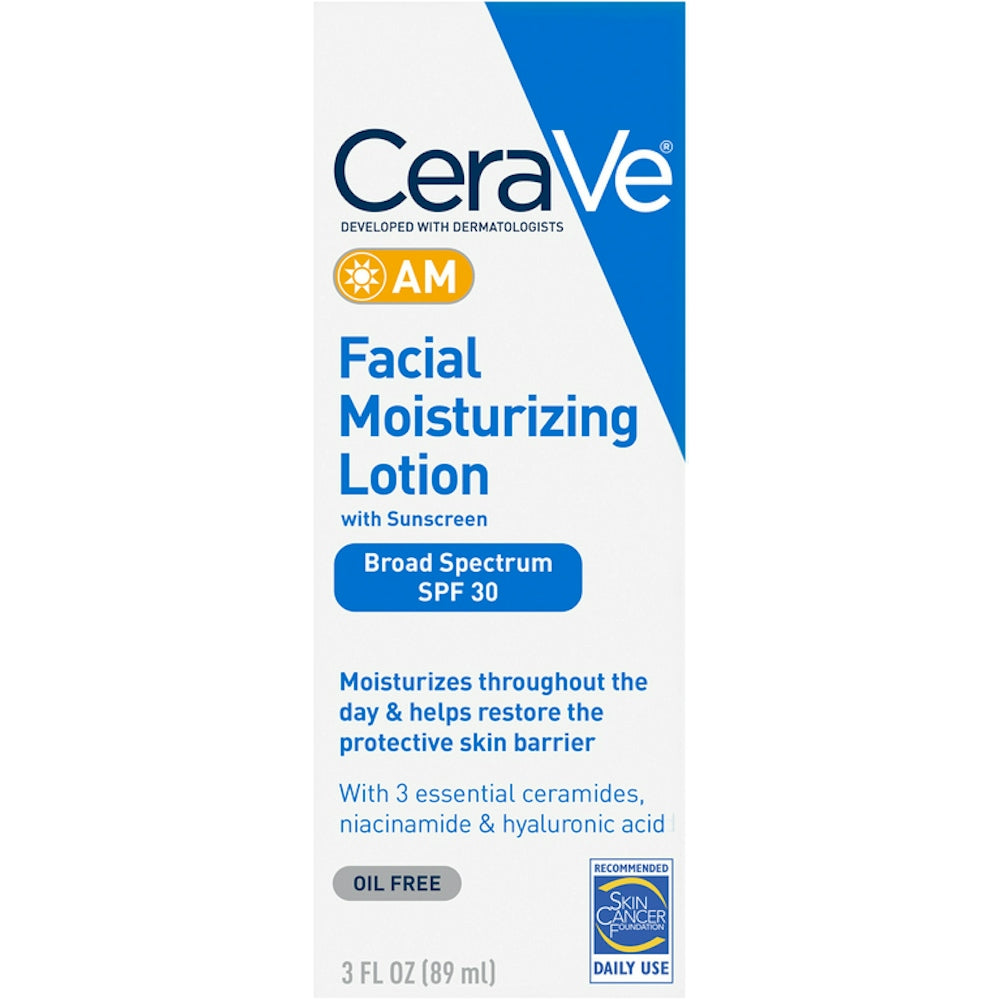 CeraVe AM Broad Spectrum Facial Moisturizing Lotion With Sunscreen, SPF 30, 3 Fl Oz