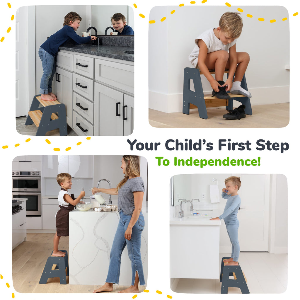 2-Step Wooden Stool for Toddlers(Step Stool for Children Ages 2+)
