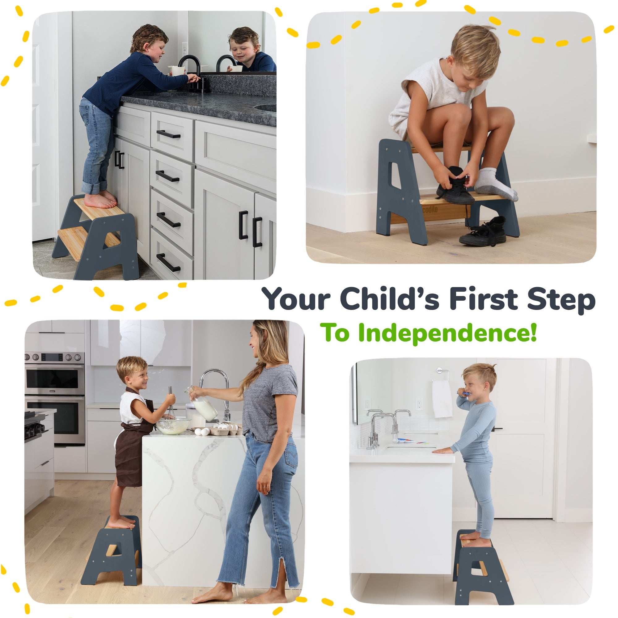 2-Step Wooden Stool for Toddlers(Step Stool for Children Ages 2+)