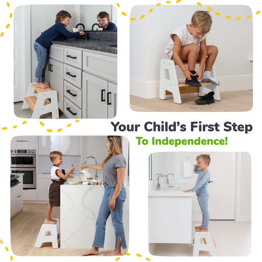 2-Step Wooden Stool for Toddlers(Step Stool for Children Ages 2+)