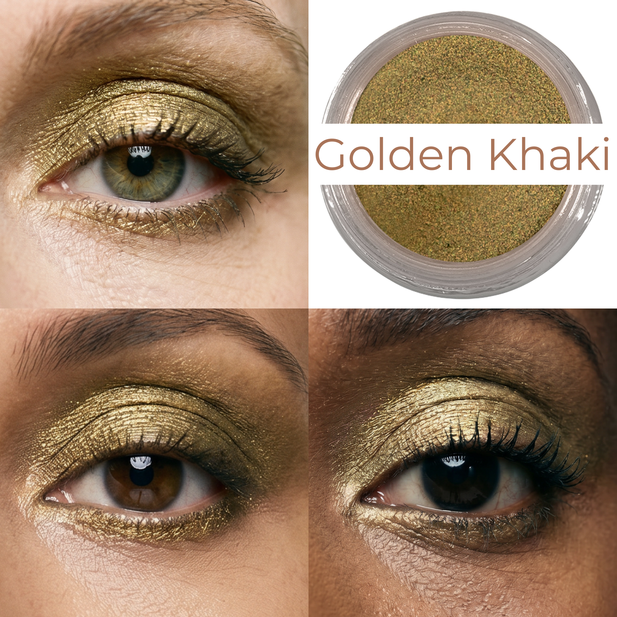 Golden Khaki Any Wear Creme - A Waterproof Multi-tasking creme to powder product for eyes, cheeks & lips. Can be worn anywhere